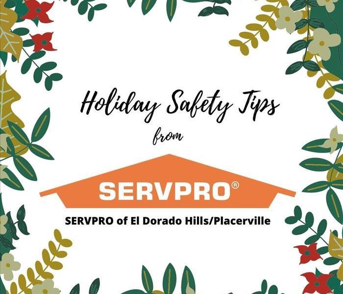 greenery and red poinsettia borders with black text of Christmas safety tips from SERVPRO